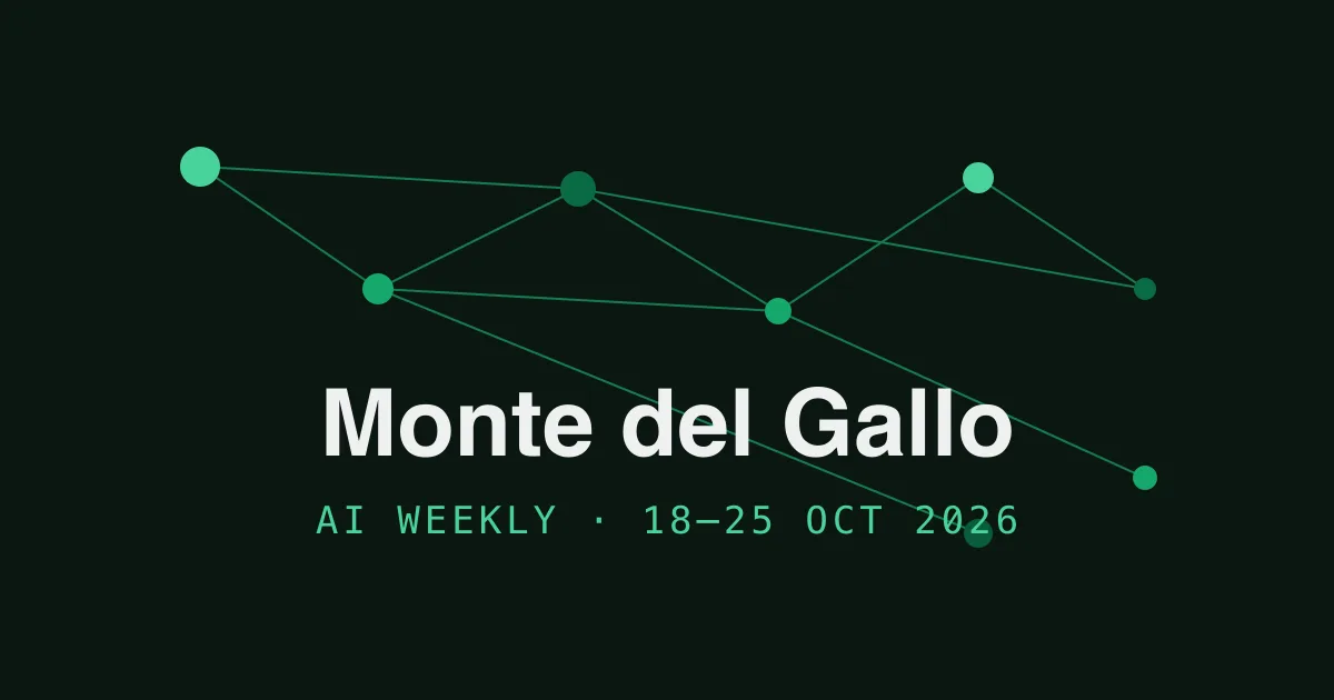 A dark graphic of connected green nodes reading Monte del Gallo, AI Weekly, 18 to 25 October 2026
