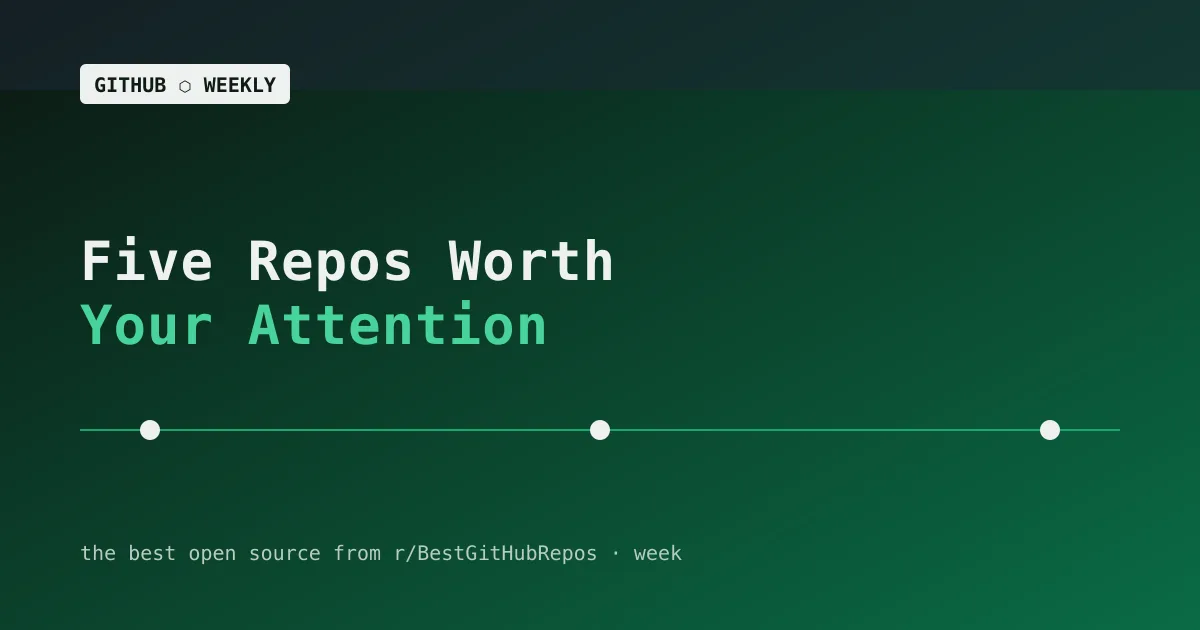 Green and dark graphic reading GitHub Weekly, five repos worth your attention