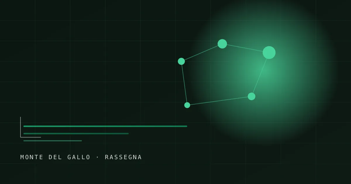 A dark graphic of connected green nodes reading Monte del Gallo · Weekly roundup