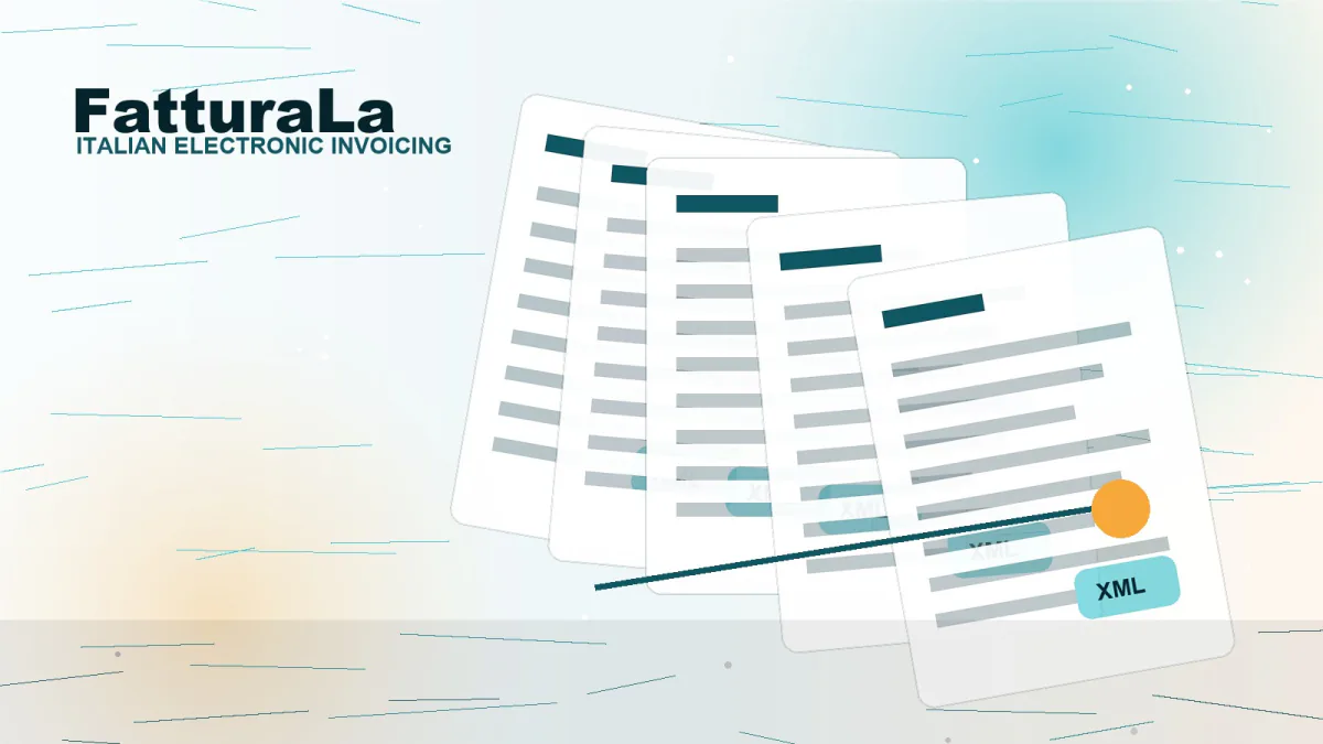 FatturaLa illustration: a stack of electronic invoices, one tagged XML